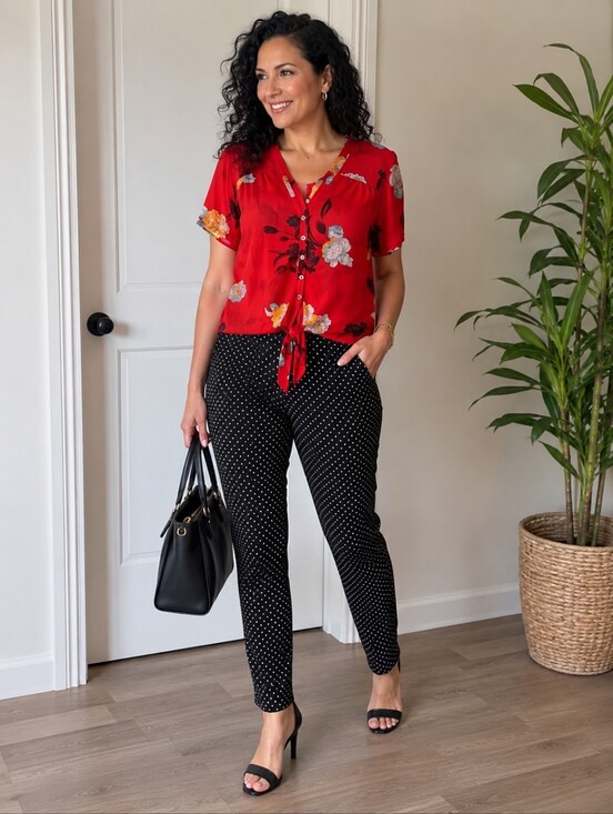 Kimchi Blue Tops - Floral Red Button-Up Blouse